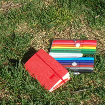 Photo of Markers and a notebook laying in the grass